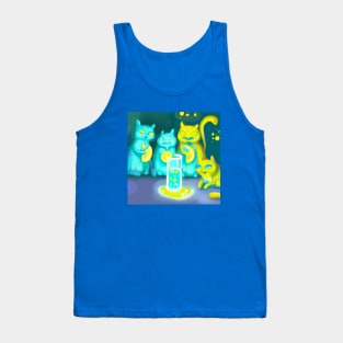 Several Glowing Blue Cats Bring Lemon Offerings to a Glass of Water Tank Top